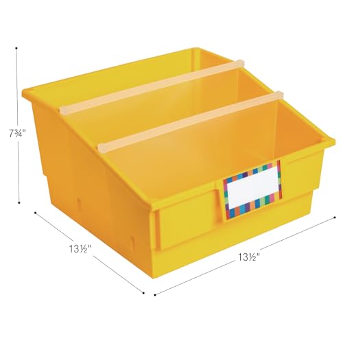 Image of Really Good Stuff Picture Book Classroom Library Bins with Dividers | 13.5 inch x 13.5 inch x 7.75, 4-Pack, Rainbow, Large Plastic Bin Organizers for Book Organization, Documents, Files, Magazines