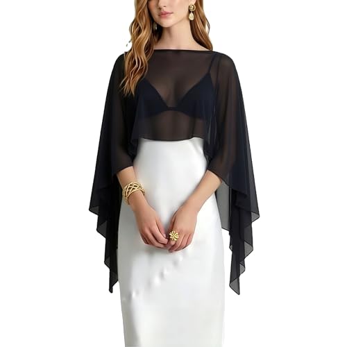 Women Chiffon Shawl Cape Mesh Sheer Poncho Top Capelets for Evening Dress Shawl Wraps Cover Up Wedding Party