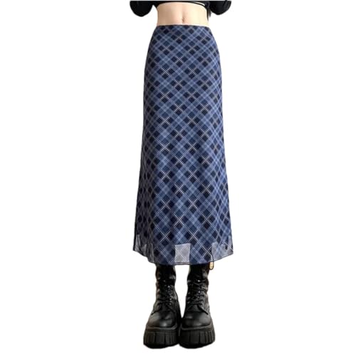 Women's Plaid Print Hip Skirt, Slim Pencil Preppy Style Slit Midi Skirt