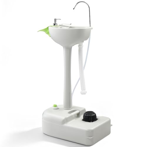 Outvita Portable Camping Sink w/ 19L Water Tank Rolling Wheels Towel Holder Soap Dispenser Faucet, Outdoor Foot Pump Washing Station for RV Boat Travel Picnic Worksit