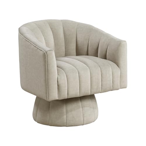 Lexicon Modern Swivel Accent Chair, Velvet Fabric Upholstered Swivel Lounge Chair with Rounded Base and Channel Stitching for Living Room/Bedroom/Office, Easy Assembly, Taupe - Thumbnail 6