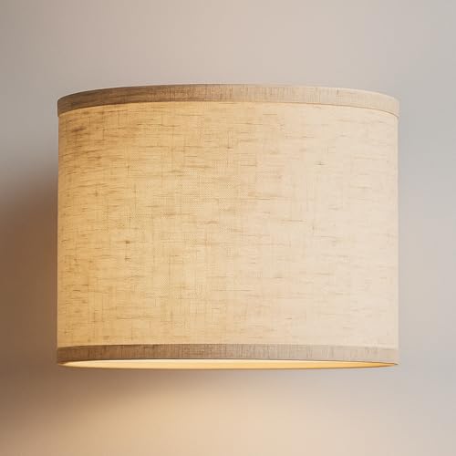 ZEONX 12 (30cm) Beige Linen Drum Lamp Shade Medium Lampshade for Ceiling Lights Table & Floor Lamps Compatible with E26 and E27 Easy Fit for Living Room Bedroom Office Kitchen & Hallway