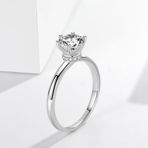 1pc White Gold Six Claw Round Zircon Rings Gorgeous For Women Dating Daily wear Silver Ring Anniversary Occasion Exquisite Women's Jewelry Gift3