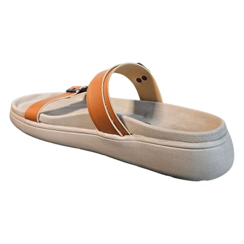 Image of Women's Vegan Leather Flat Sandals | Stylish Ladies Sandal with Cushioned Footbed | Lightweight & Waterproof EVA Sole | Comfortable Everyday Wear