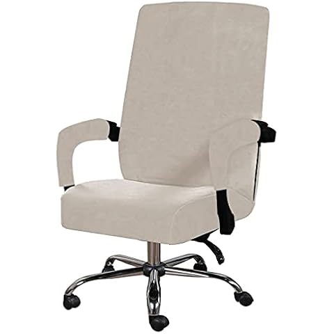ALoveTree Office Chair Cover with Armrest Covers Stretch Soft Velvet Computer Desk Chair Slipcover Boss Swivel Chair Covers Protector XL Beige Cover