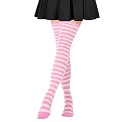 1 Pair Striped Stockings: Pink & White