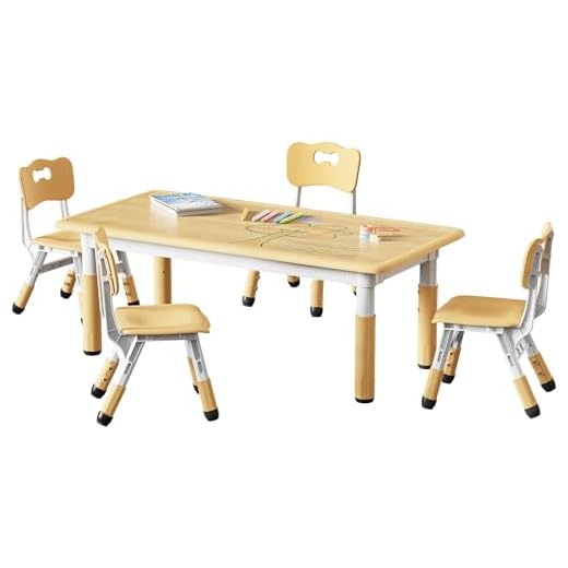 Brelley Kids Table and 4 Chairs Set, Height Adjustable Toddler Table and Chair Set, Graffiti Desktop, Non-Slip Legs, Max 300lbs, Children Multi-Activity Table for Ages 2-8