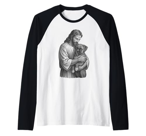 Amante de los perros Boxer y Jesus Christian Faith Camiseta Manga Raglan
