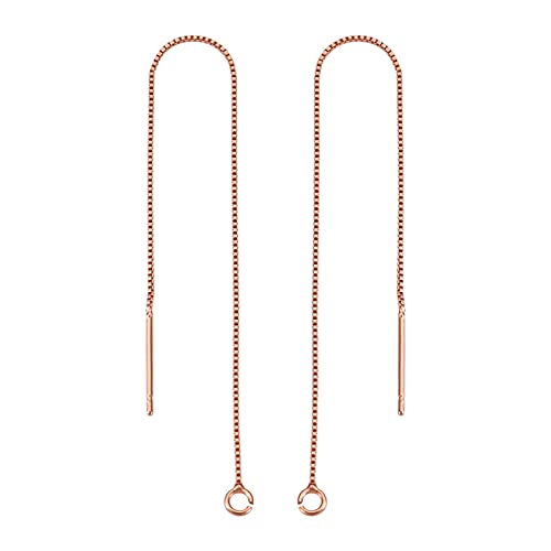Craftdady 10 Pairs Rose Gold Ear Threads Long Box Chain Dangle Bar Threader Earrings Pierced Dangling Drop Stud Earrings with Loop 3.93