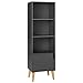 Homfa 4 Tier Floor Cabinet, Free Standing Wooden Display Bookshelf with 4 Legs and 1 Door, Side Corner Storage Cabinet Decor Furniture for Home Office, Gray