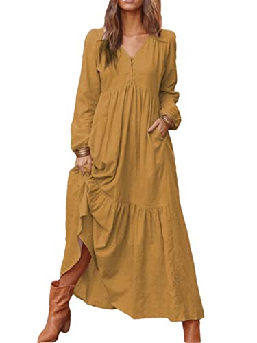 Robe longue sexy pour vos soirées d'été en robe jaune col V Disimlarl