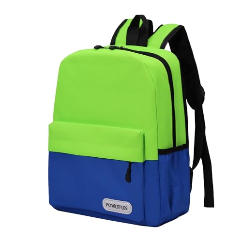 POWOFUN Mochila infantil infantil de 33 cm para meninos e meninas, Verde e azul, 13.38 x 10.63 x 3.94 inches (34 x 27 x 10 cm), Casual, adequado para crianças