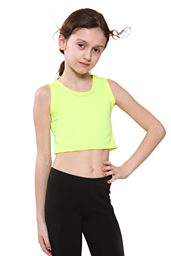 Image of Kids Girls Neon Fluorescent Vest Crop Tops T-Shirt Tee Top Dance Wear Gymnastic Fancy Dress Age 5-14 Years