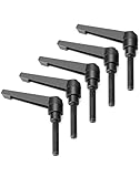 QWORK M8 x 40mm Adjustable Clamping Lever Handle - 5 Pack, Ergonomic Zinc Alloy Rotating Screw Lever Handles with Steel Male Threaded Studs, for Lathes, Woodworking, Industrial Equipment