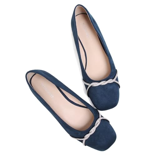Image of TN TANGNEST Womens Casual Flats Chain Ballet Flats | Fashion Pointed Toe Rhinestone Flats, Comfort Slip On Dress Shoes for Business Work Office Wedding Party