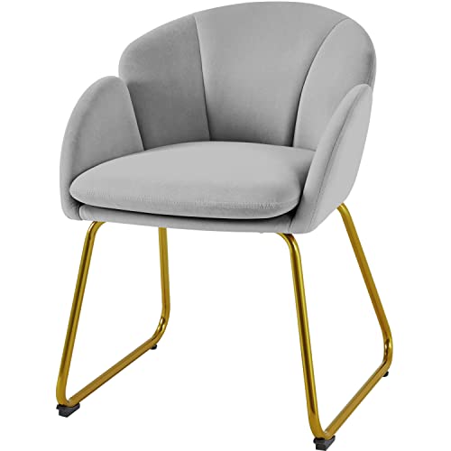 Image of Yaheetech Dressing Table Chair, Velvet Vanity Chair with Gold Legs, Grey