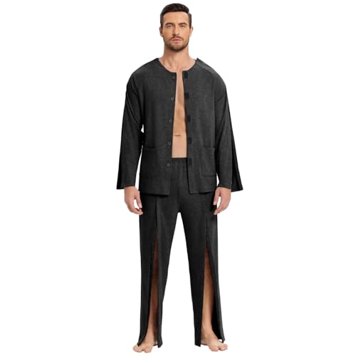 Deyeek Post Shoulder Surgery Shirts for Men Chemo Port Shirts Dialysis Patient Care Tear Away Cotton Pajamas Set2