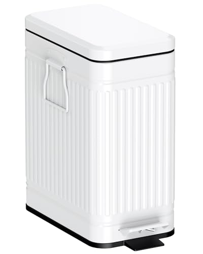 Image of Small Trash Can with Lid Soft Close-10L /2.6 Gal Stainless Steel Outdoor Dog Poop Garbage Can-Metal Waste Bins with Pedal for Bathroom Bedroom Office-White