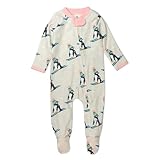 HonestBaby Sleep and Play Footed Pajamas One-Piece Sleeper Jumpsuit Zip-Front Pjs Organic Cotton for Baby Boys, Unisex, Penguin Dash, 3-6 Months