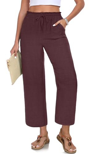 Image of EDUWU Women Casual Pants Loose High Waist Cropped Palazzo Beach Pants Summer Outfits 2026 Trendy