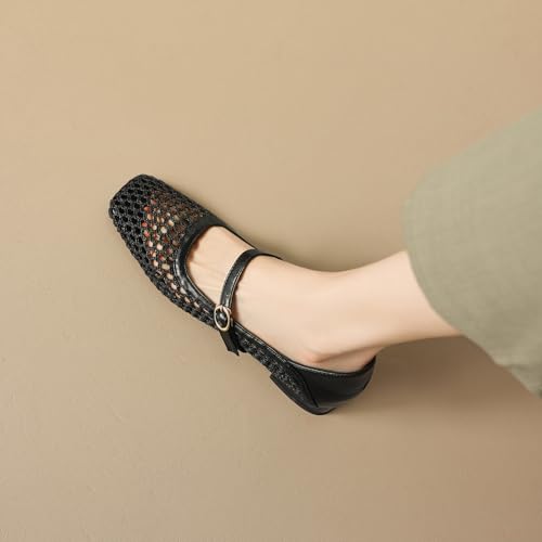 Cozivwaiy Mary Jane Shoes Women Mesh Ballet Flats Square Toe Buckle Strap Fishnet Ballerina Flat Shoes4