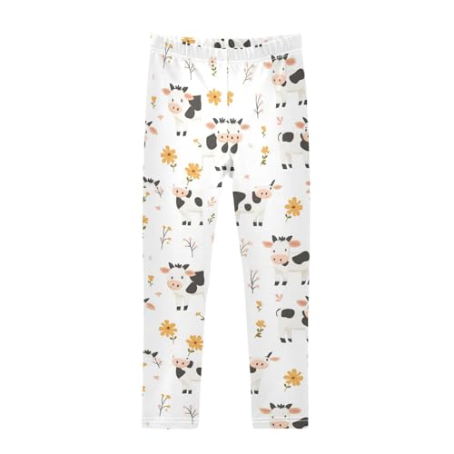 Cartoon Cow Daisy Girls' Leggings Toddler Doodles Cute Kids Yoga Pants Dance Active Tights 4T