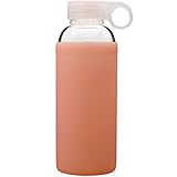 Bonison Durable Glass Water Bottle with Soft Colorful Silicone Sleeve, 14oz, Peach