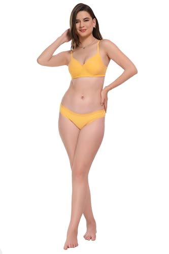 Image of Women's Cotton Lightly Full Cup Padded Non-Wired Reagular Bra Panty Set (Pack of 1)