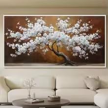 BMGKYAGL Abstract Texture White Cherry Blossom Tree Art Landscape Posters Modern Luxury Canvas Painting Living Room Home Decor(60x120cm/Frameless)