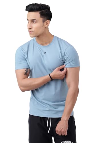 Image of FUAARK Men's Polyester-Cotton Blend Slim Fit Gym Workout & Sports T-Shirt