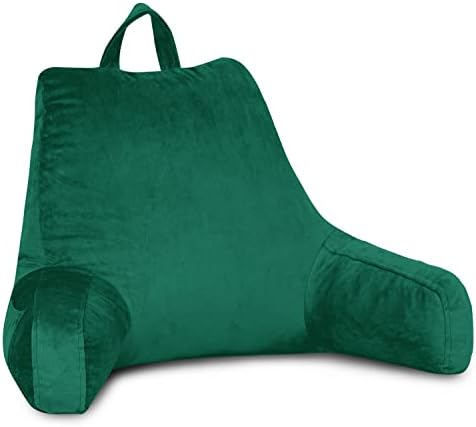 LOVTEX Reading Pillow with Removable Cover, Back Pillow for Sitting Up in Bed with Arms and Pockets, Bed Rest Pillow Adult, 20 x 15 Inches(Emerald Green)
