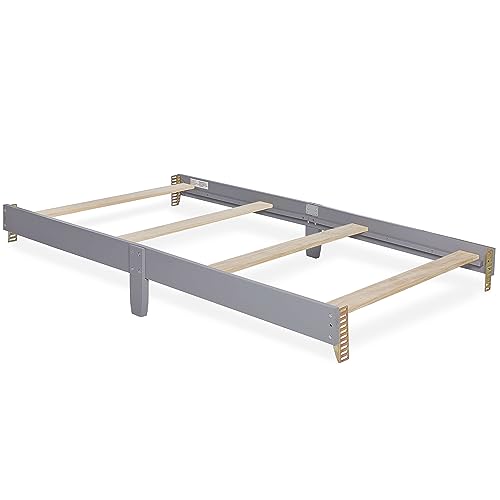 Image of Dream On Me Mini Crib Bed Rail in Storm Grey, Converts Mini Cribs to Twin Size Beds, Solid Wood Construction