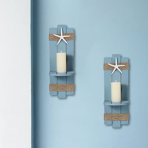 Somto Beach Starfish Wall Candle Sconces Decor,Ocean Themed Wall-Mount Candle Holders, Coastal Farmhouse Nautical Rustic Decorations For Bathroom, Living Room, Dining Room And Office, Set Of 2 #TOP4