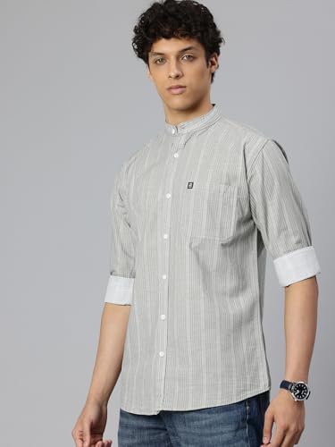 Image of Majestic Man Men's Pure Cotton Mandarin Collar Slim Fit Casual Shirt