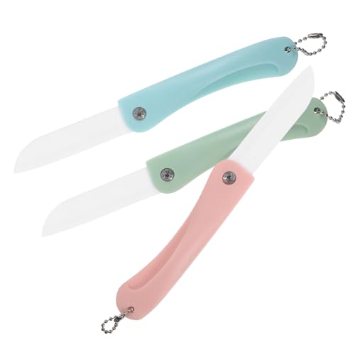 TIDTALEO Portable Ceramic Fruit Knife 3-piece Set Easy to Fold Non-rust Paring Knife Ceramic Fruit Cutter for Travel Random Color