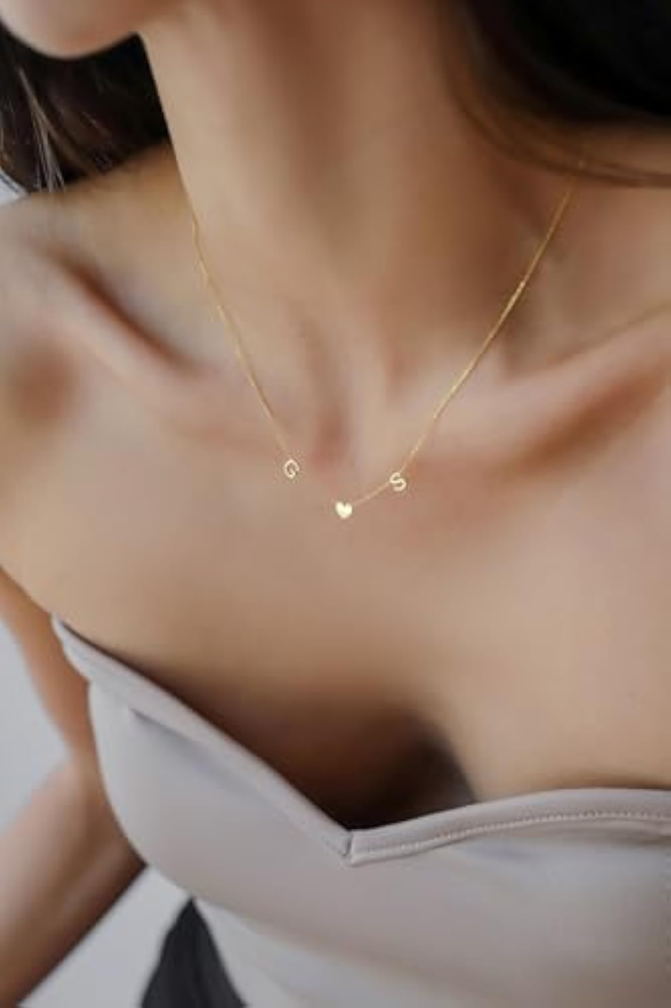 Women's Personalised Gold Plated Couple Initial Name Necklace, Heart Charm