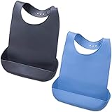 2Pcs Elderly Friendly Adult Bibs Waterproof Comfortable Silicone Reusable Washable Ideal for Men Women Unisex Adult Bibs for Meals Seniors Caregivers Home Use Baberos para Adultos(Blue, Gray, Large size / 20.47 * 14.57 inches)