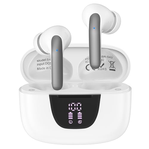 Wireless Bluetooth 5.3 Earbuds – White (Budget, 60H Case Battery)