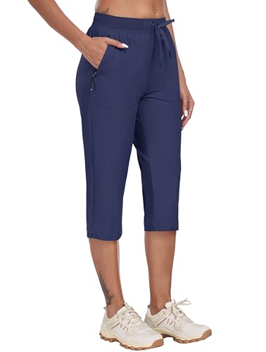 MoFiz Capri Pants for Women Lightweight Ice Cool Capris for Women Casual Summer with Zipper Pockets