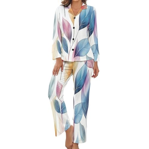 Pyjamas mi saison amples avec pantalon fluide et haut boutonné chic