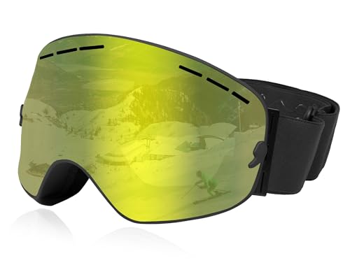 Queshark Occhiali da sci, Occhiali da Sci Con Doppia Lente Sferica, Protezione UV400, Antiappannamento e Antiriflesso, Compatibili Con il Casco, Occhiali da Snowboard per Uomini Donne Giovani