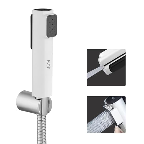 Image of Ruhe Target Water Saving White Health Faucet Set for Bathroom | 2 Flow Modes | Handheld Spray for Toilet | ABS Hand Gun with 304-Grade Stainless Steel Flexible Tube 1 Meter and Wall Hook /Holder