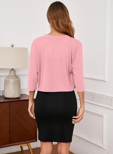 Image of Iandroiy Women's 3 /4 Sleeve Shrugs Lightweight Open Front Cropped Cardigan for Women