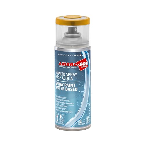 Ambro-Sol Smalto Spray a Base Acqua, a Basse Emissioni, Ritocco per Metalli, Legno, Vetro, Ceramica e Plastica, Conforme EN 71-3, Colore Giallo Segnale RAL 1003, 400 ml