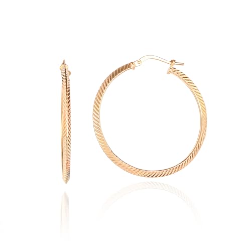 Image of Diamond Treats 30 mm Small Gold Hoop Earrings for Women and Teen Girls - 925 Sterling Silver, Gold Plated, Elegant Diamond Cut Design