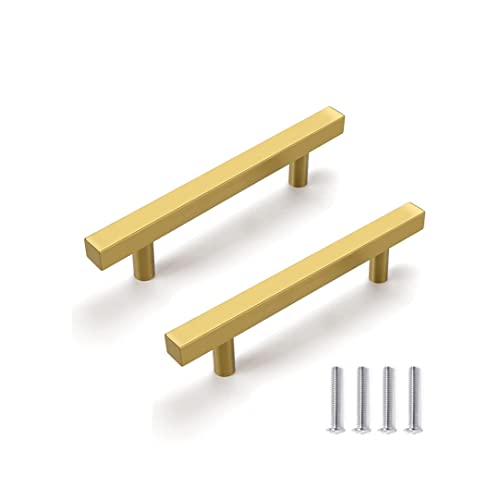 SYDARSYN 2 Pcs Gold Cupboard Handles Stainless Steel Square T Bar Cabinet Handles Kitchen Drawers Knobs Pull Handles Furniture Bathroom Door Handles 160mm