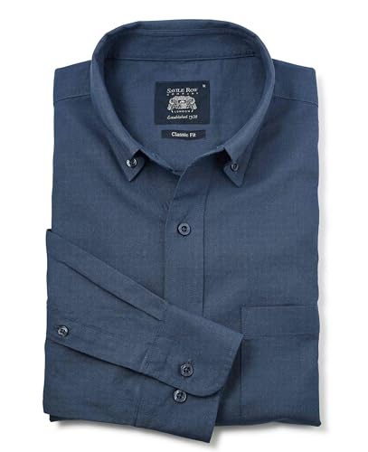 Chemise en lin et coton Savile Row pour homme bleu jean XL