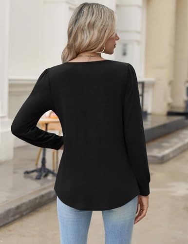 Image of Zeagoo Womens Long Sleeve Tops Fall V Neck Shirt Casual Pleated Tunic Top