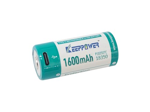 Keeppower Batería de iones de litio 18350-1600 mAh 3,6 V - 3,7 V (recargable a través de USB-C)