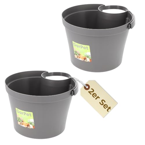 GarPet 2er Set Fallrohr Blumentopf Fallrohr Blumentopf für Regenrohr Regenrinne Säule Pfosten Abflussrohr Hängetopf Pflanztopf Pflanzgefäß Grau 22x22x15 cm